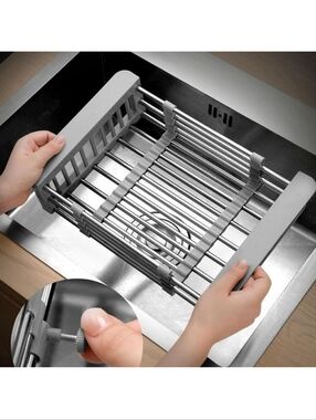 Extend Kitchen Sink Drain Basket,Stainless Steel Retractable Sink Rack,Over Sink